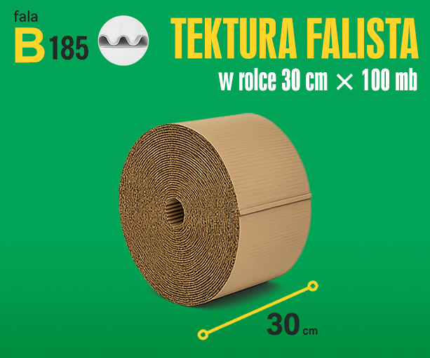 Tektura falista w rolce 30 cm × 100 mb – 2-warstwowa, fala B, 185 g/m²